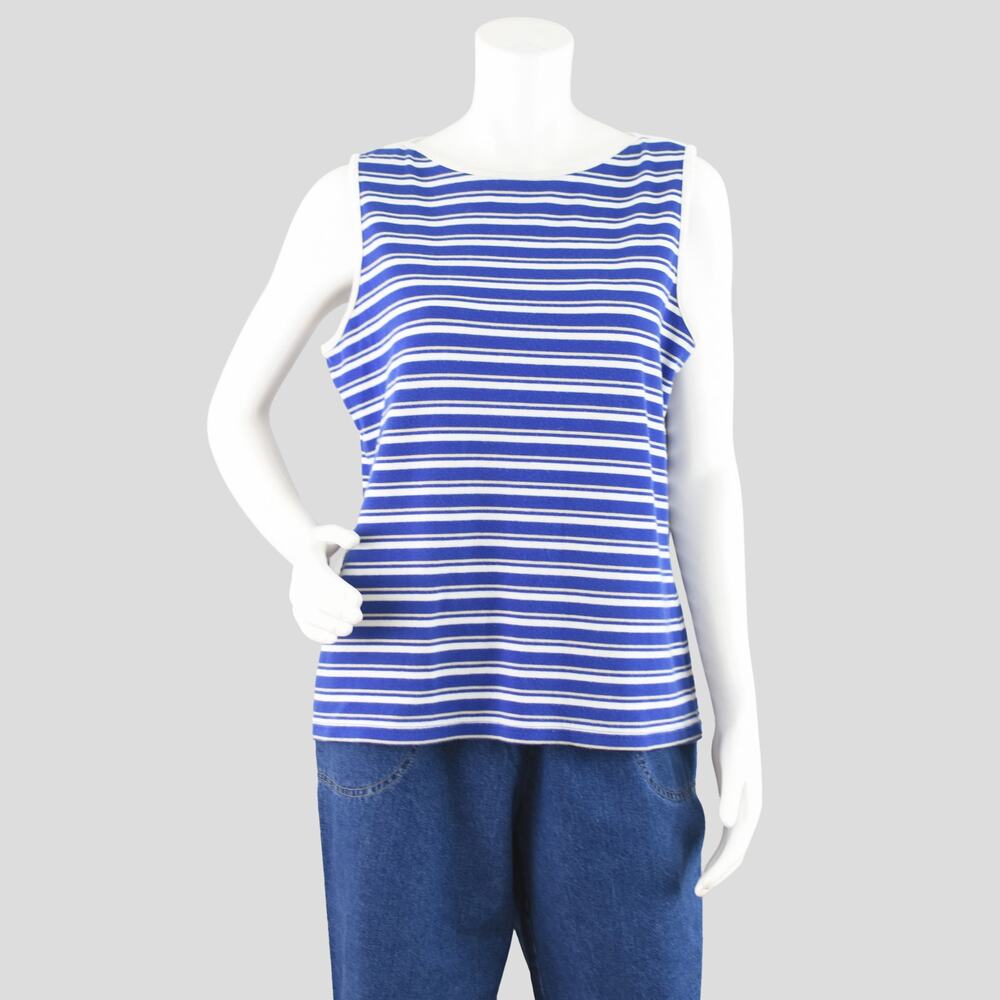 Vintage 90s Blue Striped Ribbed Tank Top, Karen Scott Sport Women's Large